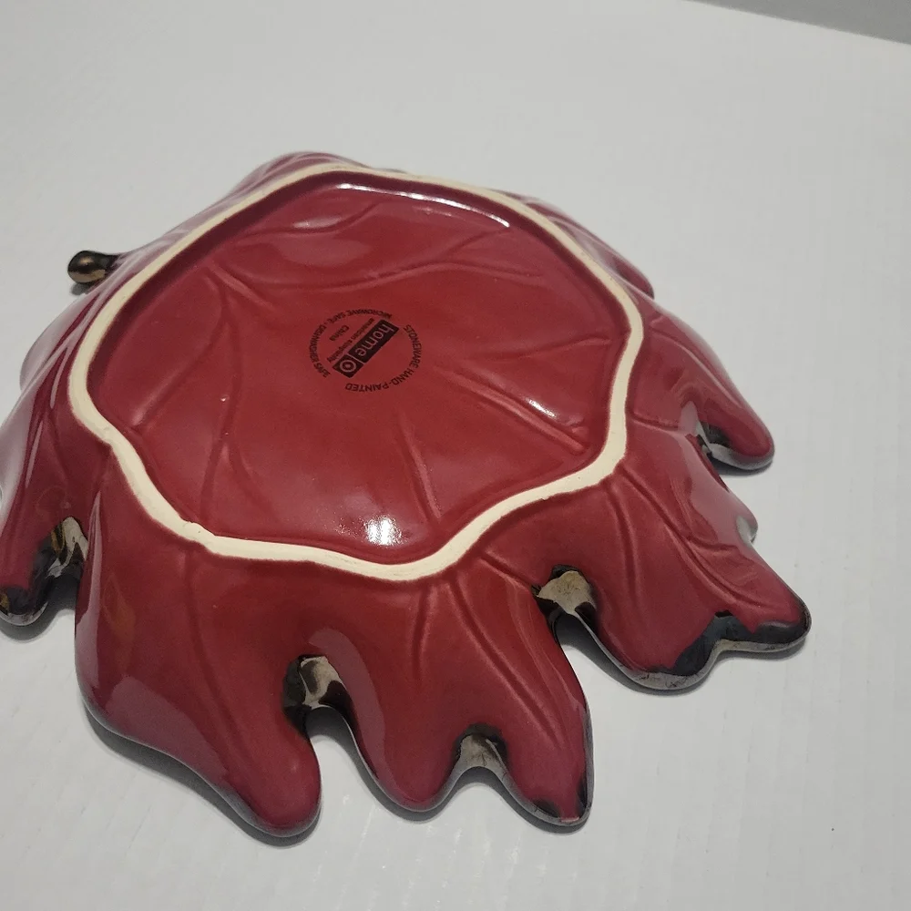 Stoneware Hand Painted Red Leaf bowl with gold trim